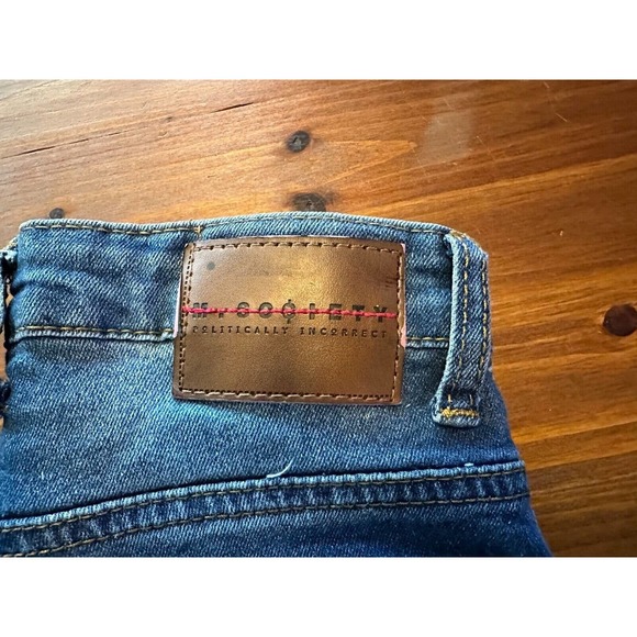 M Society Politically Incorrect Jeans Sz youth12/25 Blue Denim Front Leg Design - Picture 3 of 8